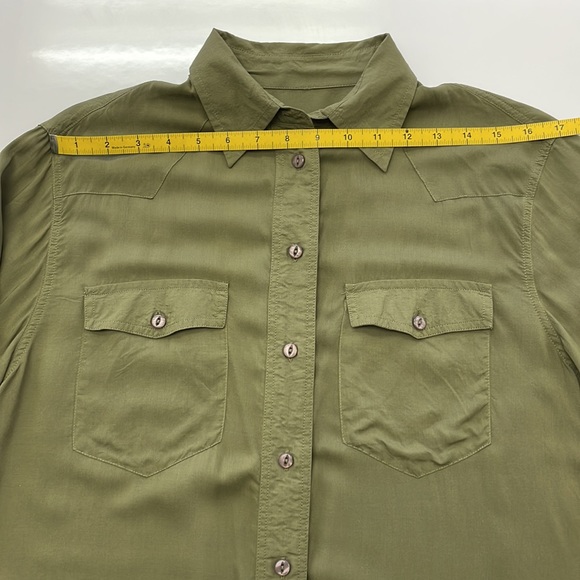 Frye • Olive Green Button-down Addie Top with Front Chest Pockets - Picture 7 of 12